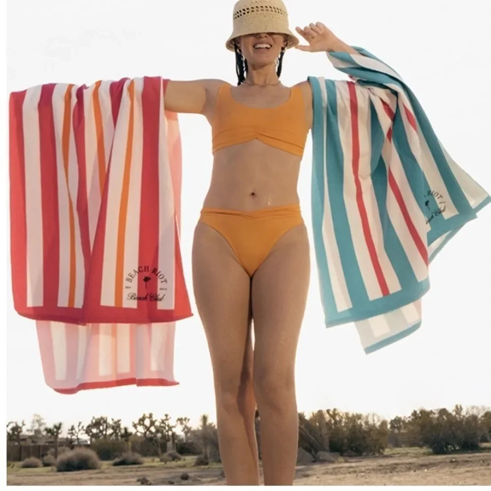 Beach Riot Beach Club Towel- Pink/Orange Stripe NEW